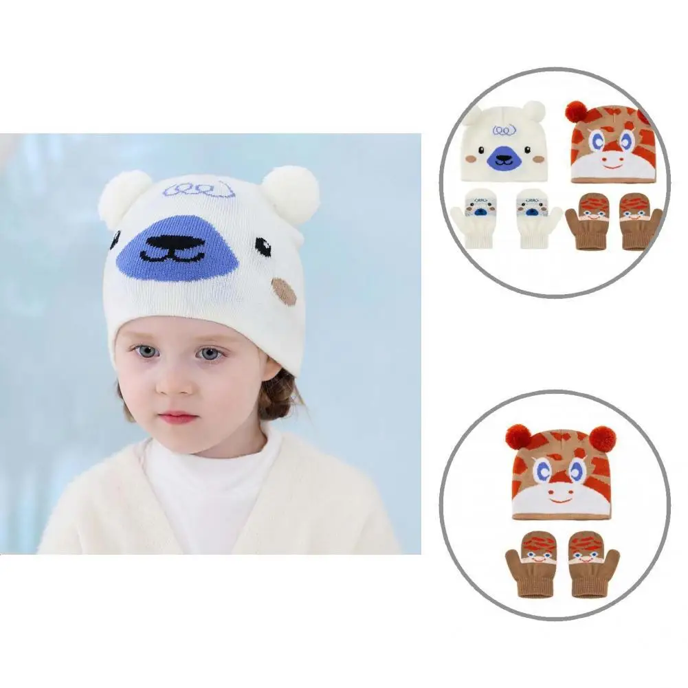 

Stylish Beanie Bonnet Gloves All Match Boys Girls Animal Pattern Knitting Hat Set Unisex Hat Gloves Kids Hat Gloves 1 Set
