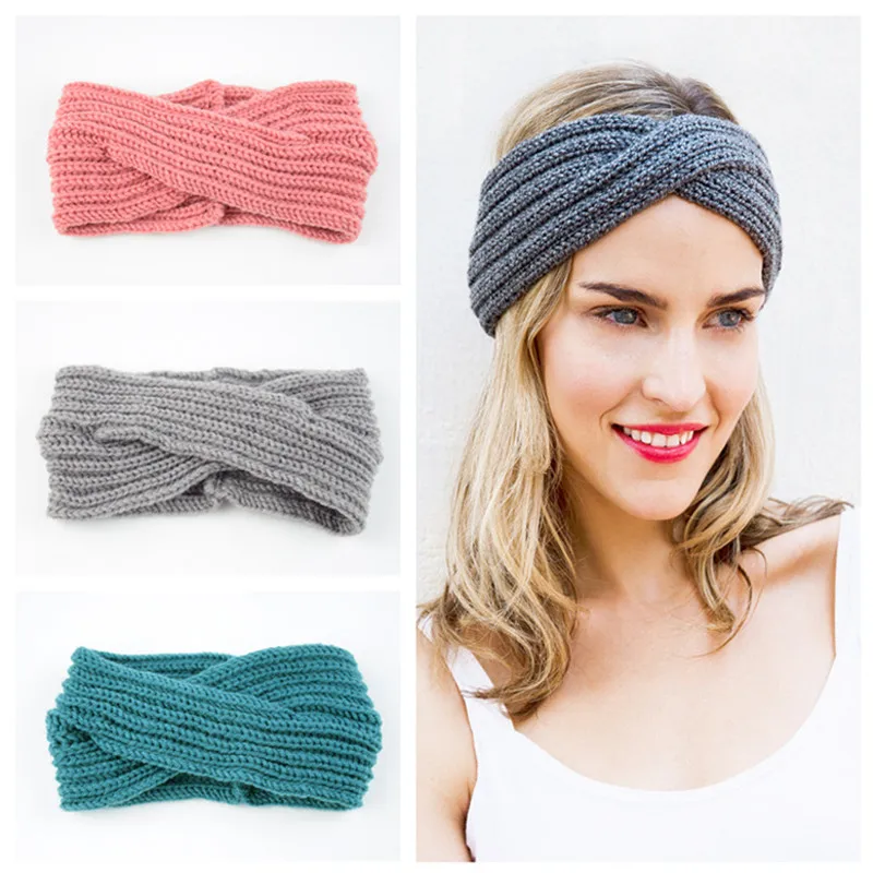 

Winter Ear Warmer Headbands Turban for Women Solid Knitted Crochet Elastic Stretch Hairband Head Wraps Hair Accessories Headwear