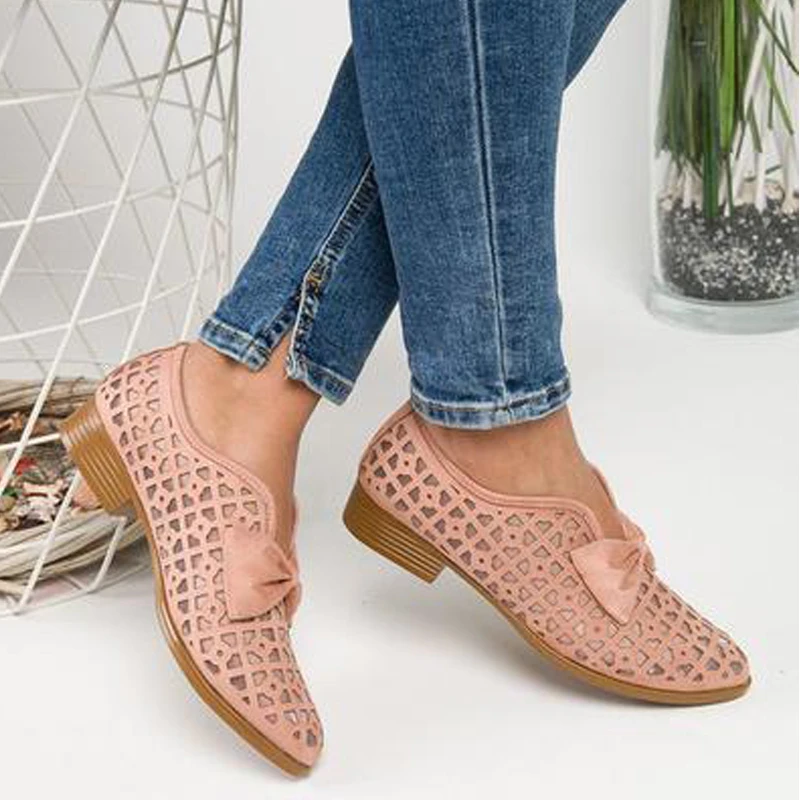 

2021 New Fashion Bowtie Pointed Toe Women Flats Spring Shoes for Woman Platform Slip on Loafers Leather Drop Shipping 43