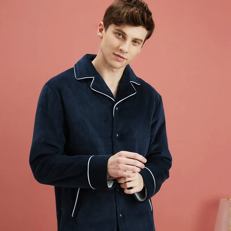 Hot-selling Pajamas Men's Winter Plush Thickening Home Service Suits Men's Simple and Natural Pajamas Keep Warm and Comfortable