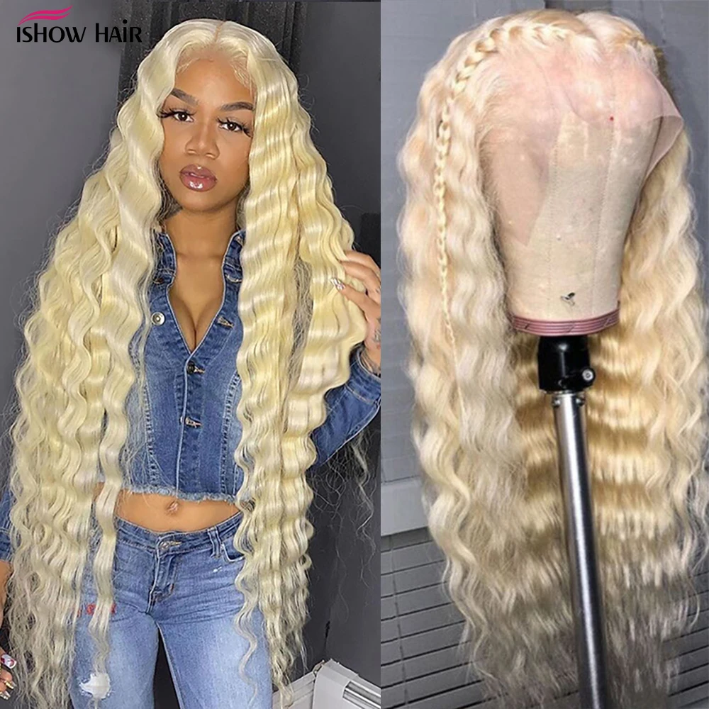 

Ishow 613 Blonde Lace Front Wig Human Hair Wigs For Women 613 Deep Wave 13X4 Lace Frontal Wig Transparent Lace Wigs Preplucked