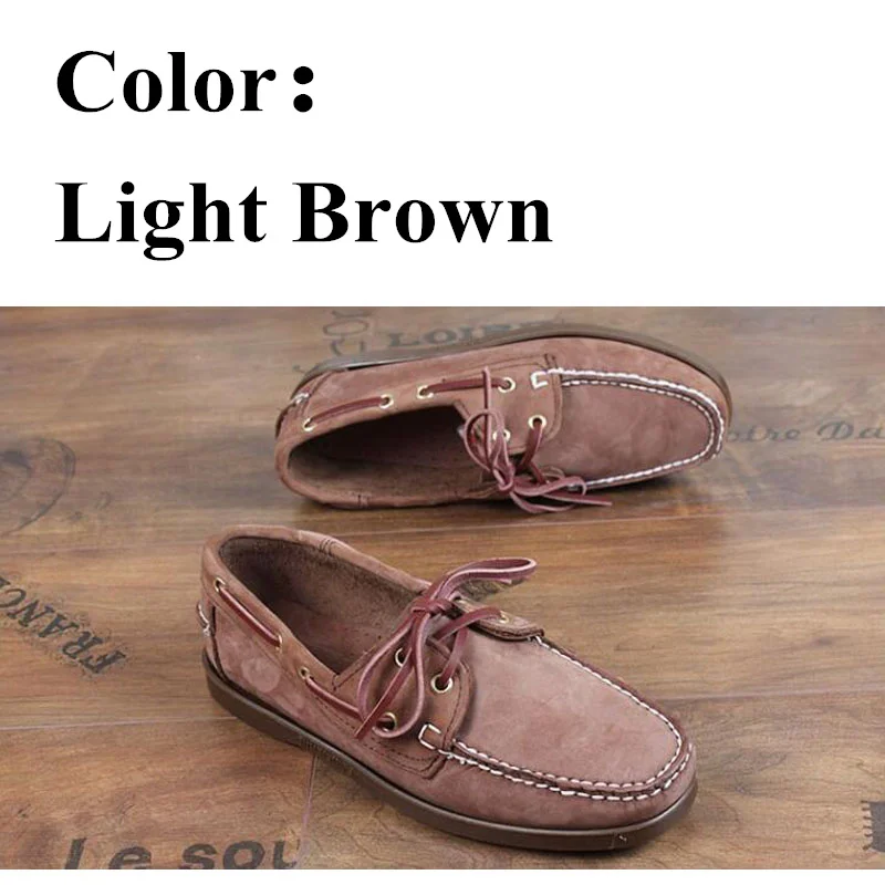 

Men Genuine Nubuck Leather Docksides Boat Shoes,Men Designer Sneakers For Hommme Femme Light Brown Hombre Loafers Y045