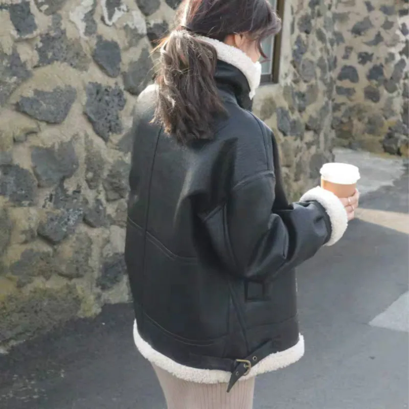 Женские шубы из искусственной кожи куртки овечьей модная женская верхняя одежда