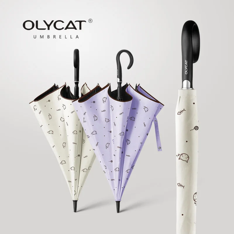 

Olycat Kids Umbrella Windproof Cute Girls Automatic Umbrellas Cat UV Protection Parasol Big Long Handle Umbrella Children 8 Ribs