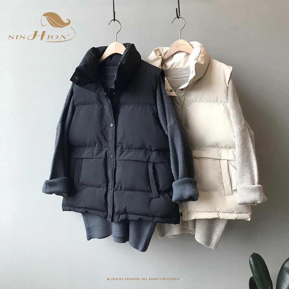 

SISHION New Women Sleeveless Vest YL0017 Winter Warm 2XL Down Cotton Padded Jacket Veats Mandarin Collar Waistcoat