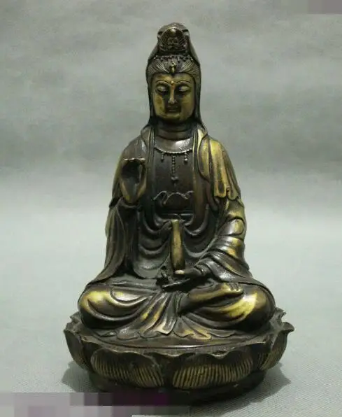 S6850 7 &quotКитайский буддийский из бронзы Гуаньинь Кван-Инь богиня ваза с Буддой