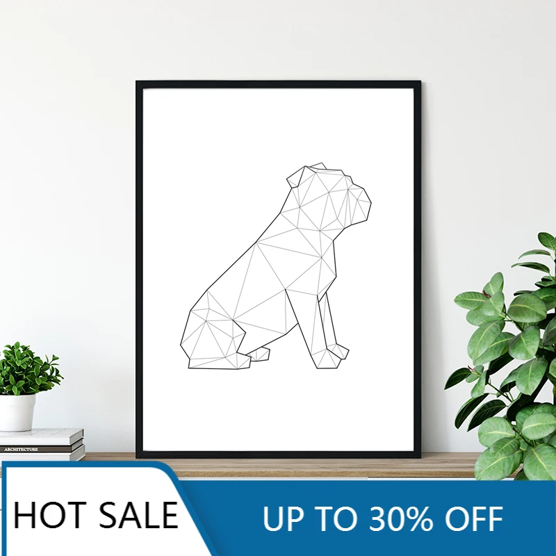 English Bulldog Sitting Print Dog Abstract Geometric Wall Art Canvas Painting Poster Minimalist Living Room Decor Pet Lover Gift | Дом и сад