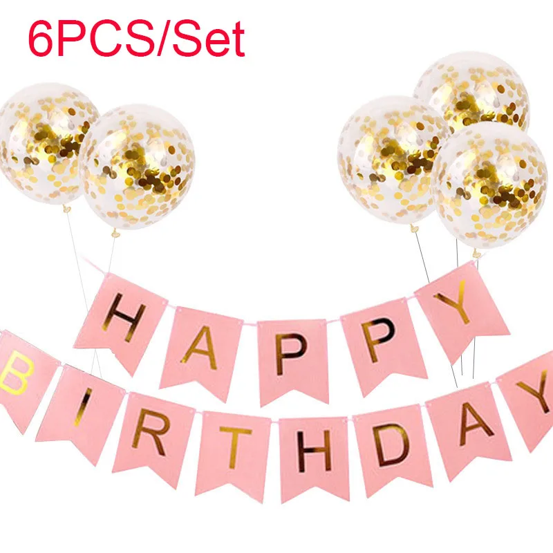 1set Happy Birthday Letter Banner Rose Gold Confetti Helium Balloons Baby Shower Decorations Boy Girl Kids Gift Party Favors | Дом и сад