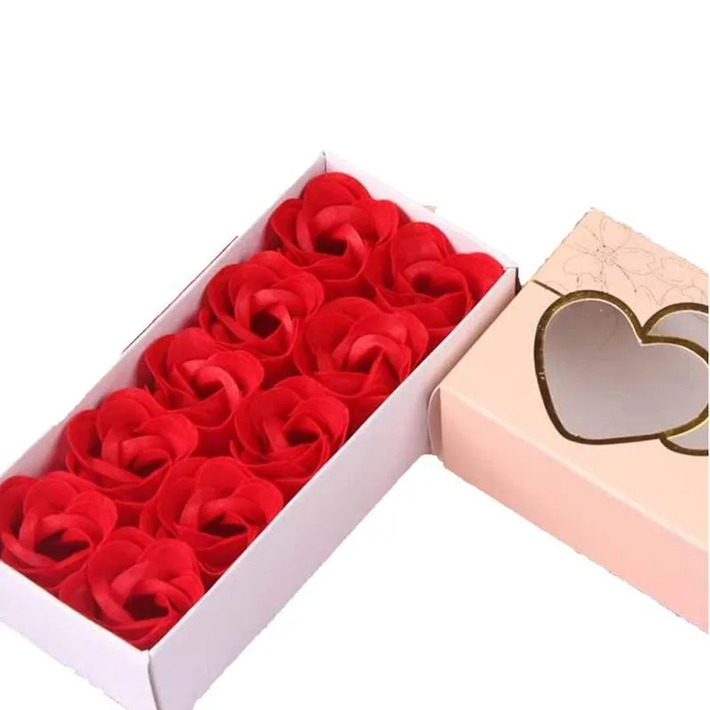 

10flowers Double Heart Rose Soap Flower Gift Box 6colors Flower Wedding Body Soap Decoration Gift Rose Bath Scented Petal X1N5