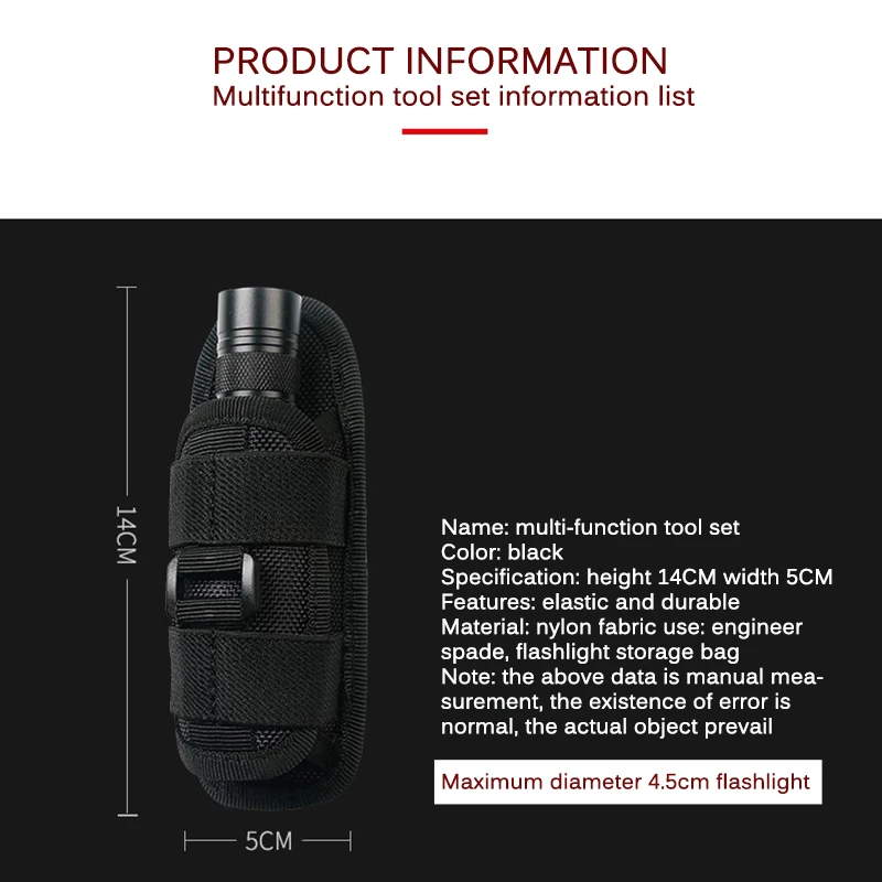 

Tactical 360 Degree Flashlight Pouch Holster Rotary Torch Case Belt Torch Cover Durable Hunting Lighting Accessory Survival Kits