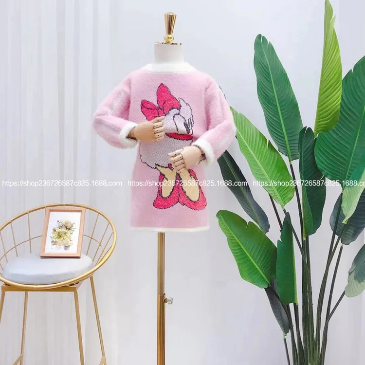 Детская одежда Новинка осени 2019 модное вязаное платье топ с животными из