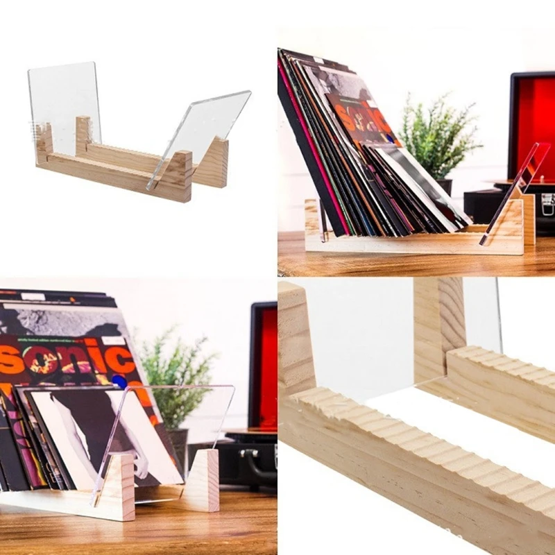 

Vinyl Record Storage Holder Display Stand Acrylic Ends Wooden LP Albums Rack D08A