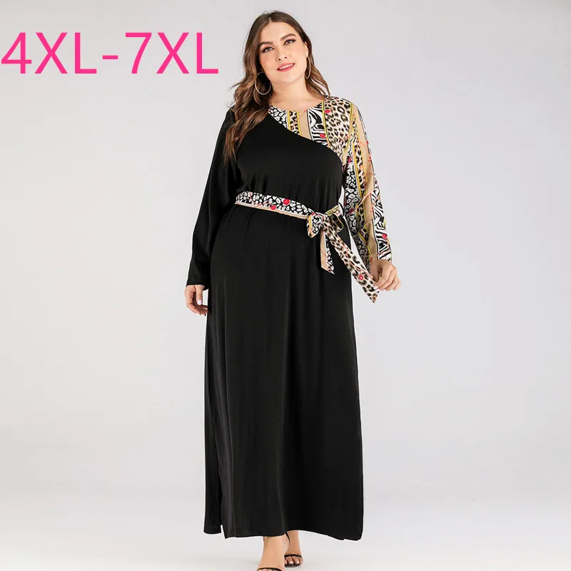 Женское свободное платье до щиколотки с длинным рукавом повседневное черное