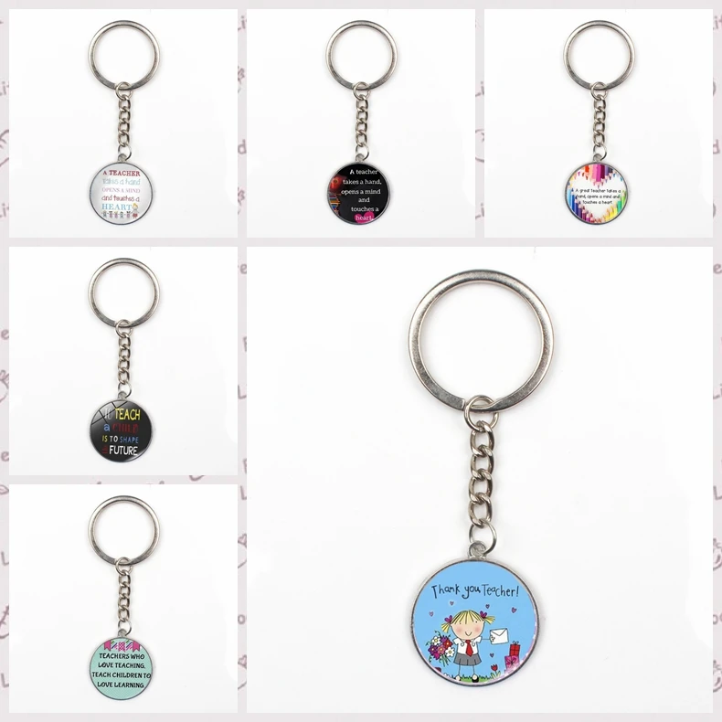 

2019 Charm thank you teacher keychain thank you for teaching text pendant teacher's gift glass bag car keyring men women jewelry