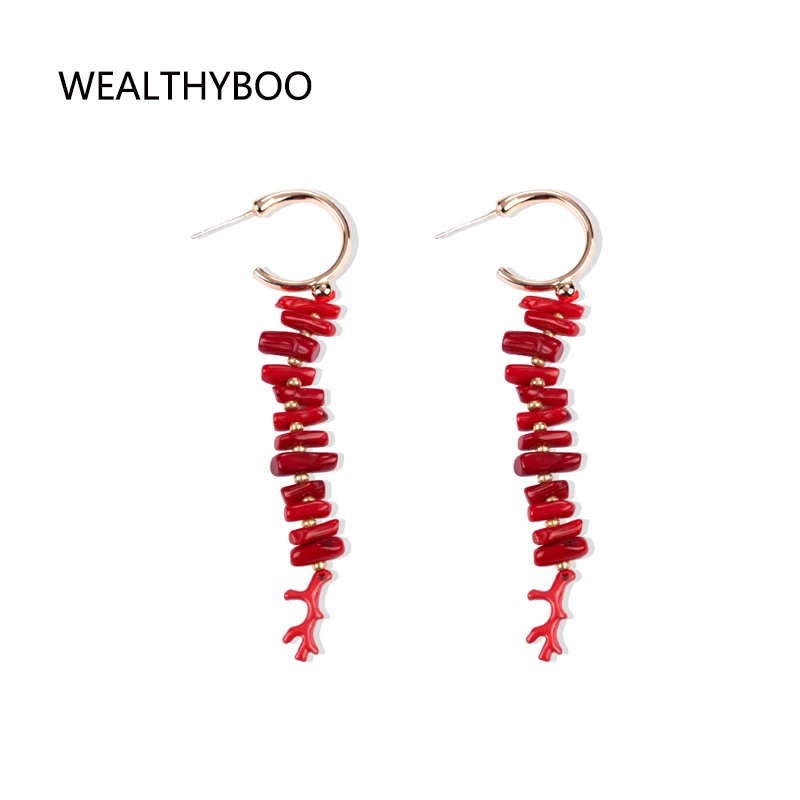 

Red Coral Dangle Earrings Boheme for Women Earring Female Valentine's Day Wholesale Dropshipping Christmas Jewelry Shop