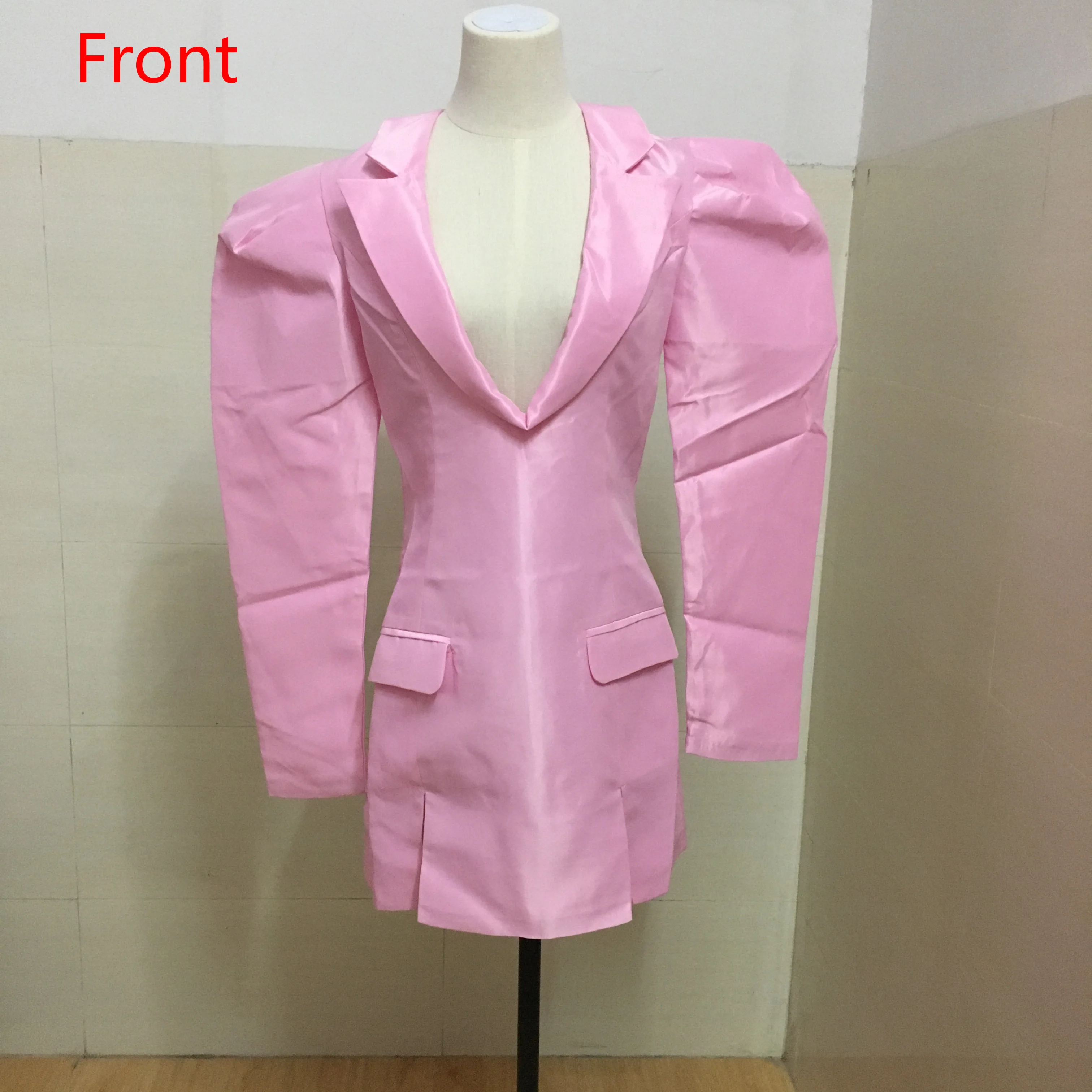 Pink Blazer Dress for Women V Neck Full Sleeve Split Pocket Bodycon Sexy Evening Night Party Club Clothes Vestidos Mujer | Женская