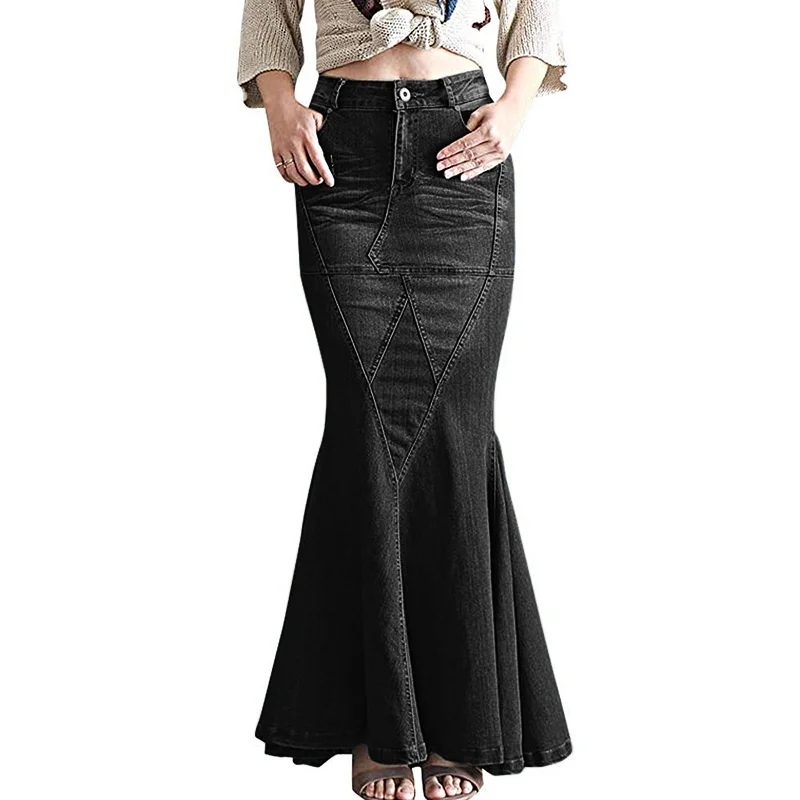Юбка-макси Женская джинсовая с высокой талией винтажная облегающая юбка-годе