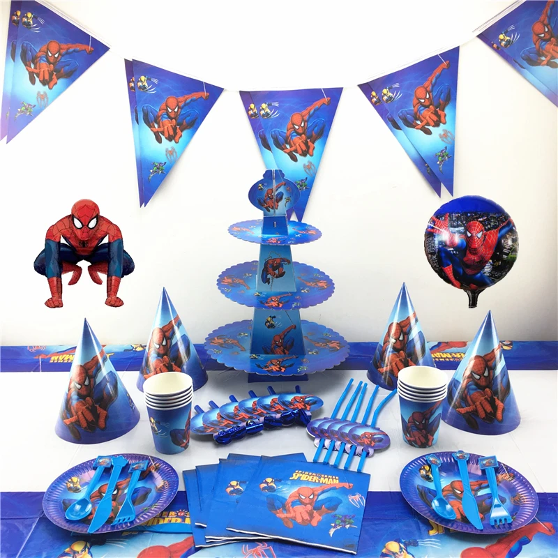 

10 Kids Spiderman Happy Birthday Party Supplies Disposable Tableware Festival Decoration Event Favor Gender Reveal Boys Gifts