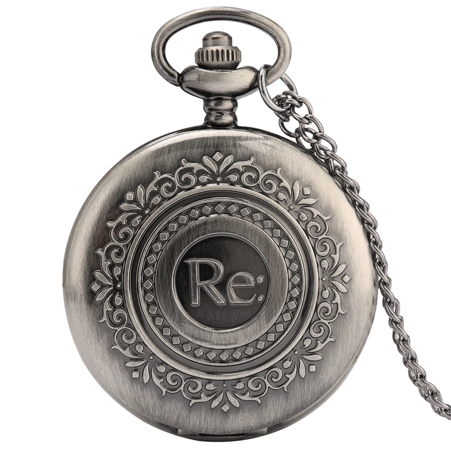 

Retro Gray Lettering " Re: " Flowers Pattern Quartz Pocket Watch Steampunk Pendant Necklace Clock Sweater Chain Art Collectibles
