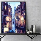Фантастический Венецианский уличный пейзаж, картина, выложенная алмазами, полная дрель, Гондола через речку ночью, красивые стразы, набор для рукоделия