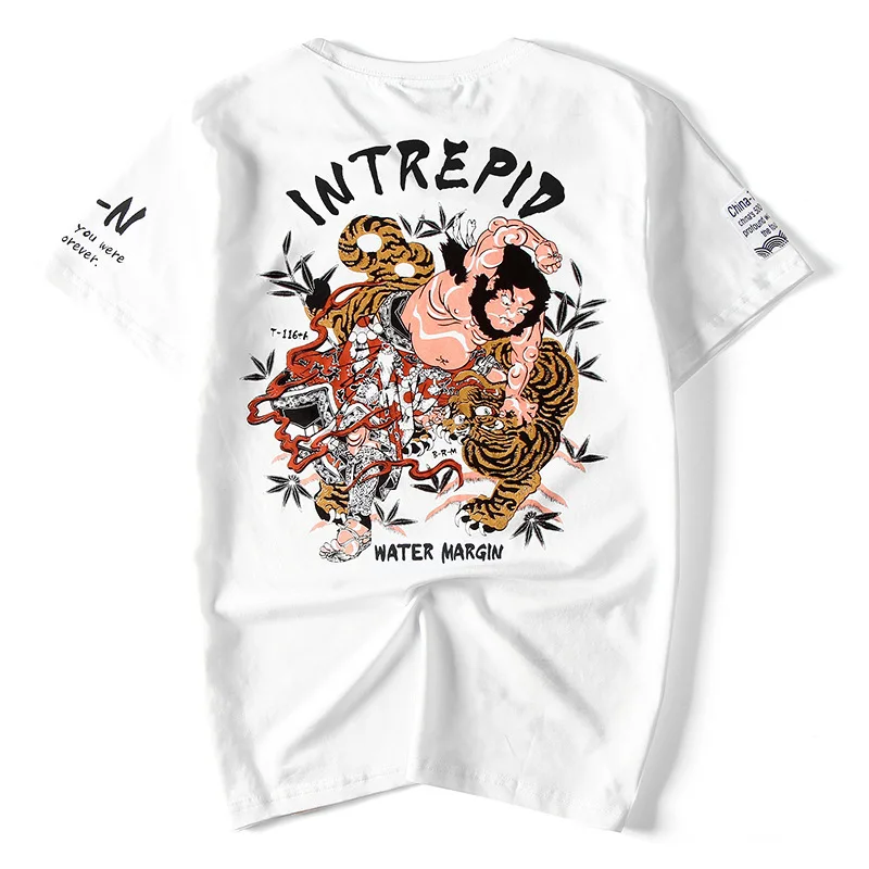 

T Shirt Men Harajuku Tshirt Streetwear Japanese Embroidery tiger China T-Shirt Homme Casual Cotton Hip Hop Summer Tops Tee 4XL