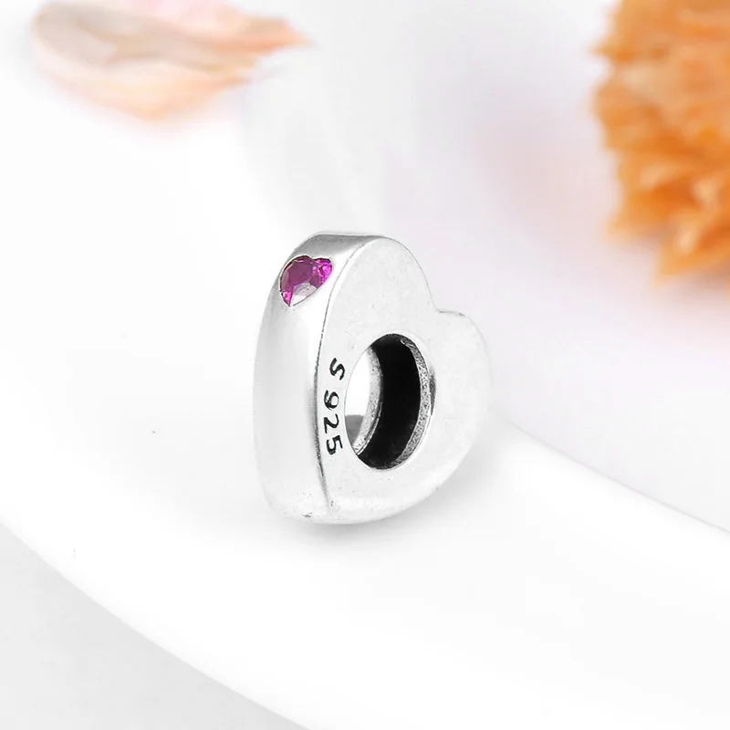 Бусины-шармы женские из серебра 925 пробы с розовым сердцем | Украшения и