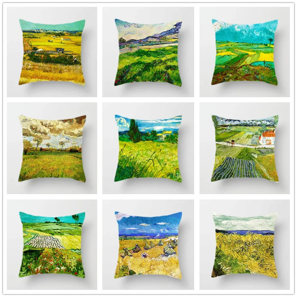 Наволочка для подушки с изображением Ван Гога персиковая кожа масляная живопись