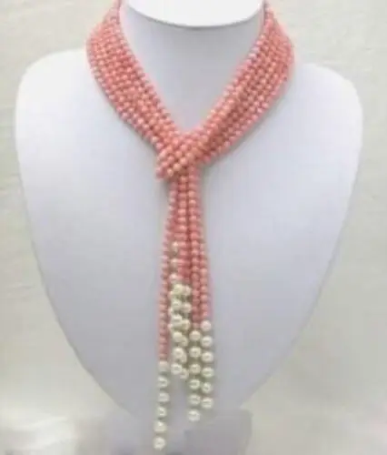 

Natural 3 Rows 49inch 4mm Pink Coral & 7-8mm Freshwater Pearl Necklace