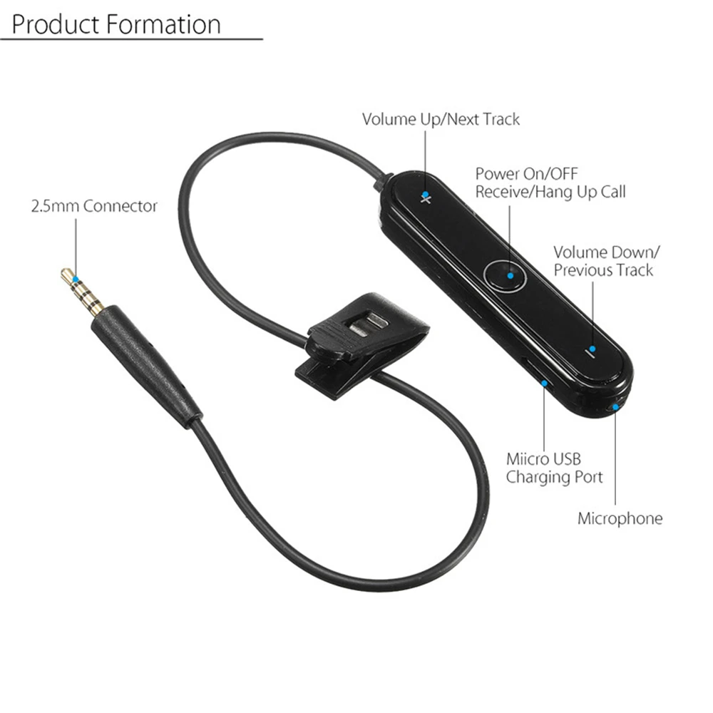 

Bluetooth 5.0 Stereo Audio Adapter Wireless 2.5mm Handsfree Music Receiver for AKG Y50 Y40 Y55 K490NC K545 Headphones With Clip