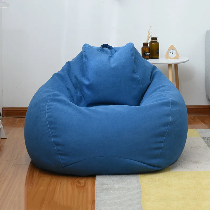8 цветов мешок бобов Pouf диван льняная ткань шезлонг сиденье ленивый мешок бобов диваны крышка стулья без наполнителя товары для гостиной - Цвет: Синий