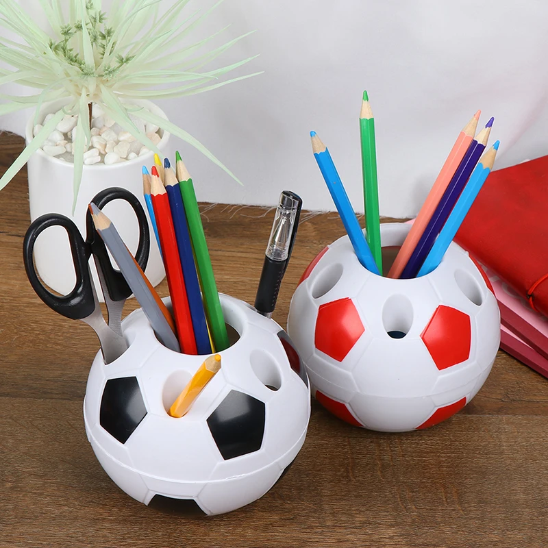 

1pc Black/Red Soccer Ball Shaped Toothbrush Pen Pencil Holder Desktop Rack Student Gift Creative Pen Container