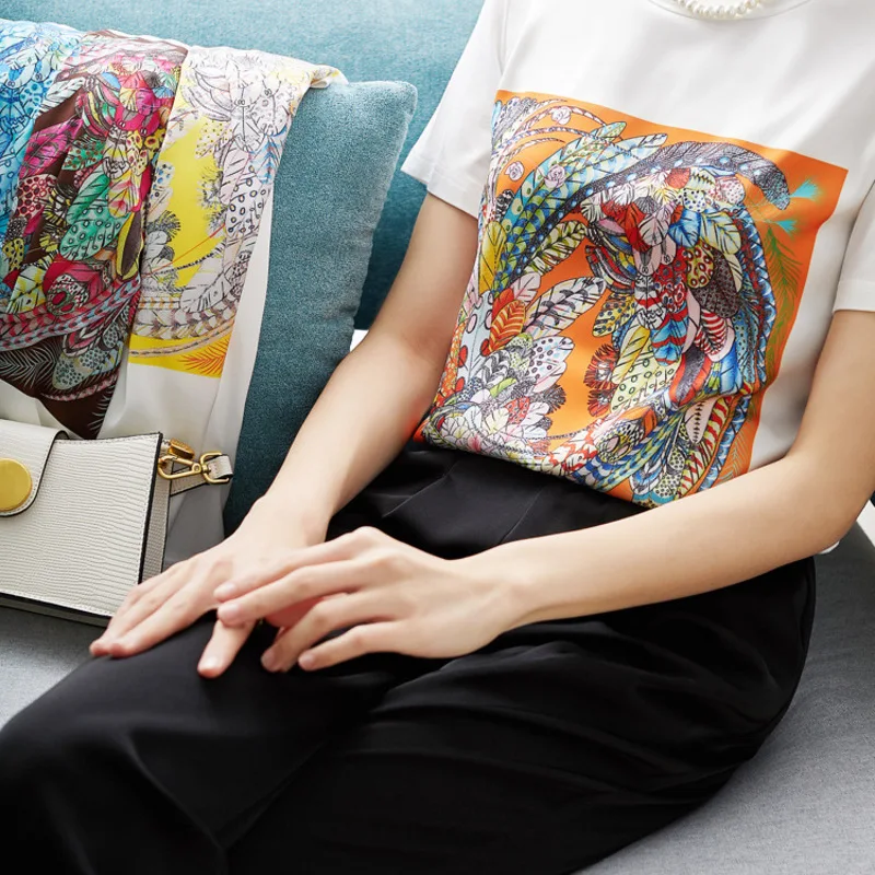 

Новые футболки с принтом цветных перьев, летняя футболка из модала с круглым вырезом