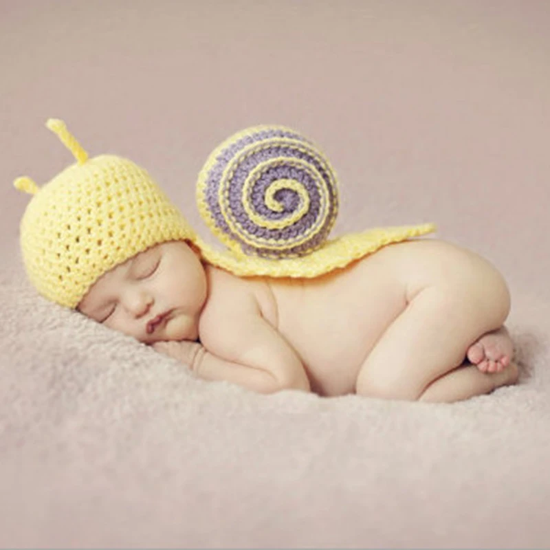 Ropa de fotograf&iacute;a de beb&eacute;, accesorios de fotograf&iacute;a de Caracol de lana hechos a mano, accesorios de fotograf&iacute;a de reci&eacute;n nacido, ropa de punto-0