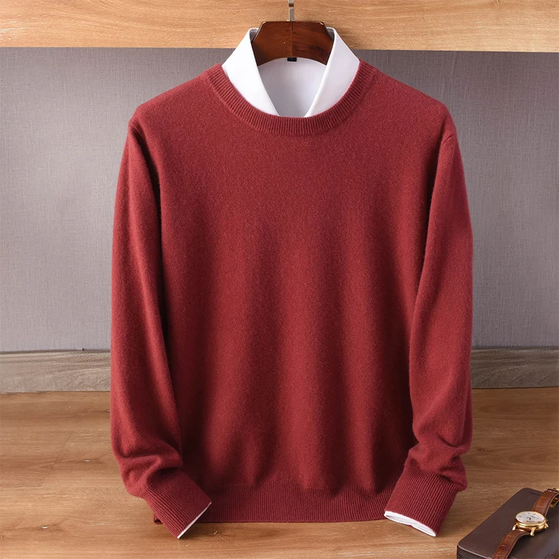 

100% Pure Wool Sweater Autumn/Winter 2021 New Cashmere Sweater Men O-neck Pullover Casual Oversized Knitted Top pull homme