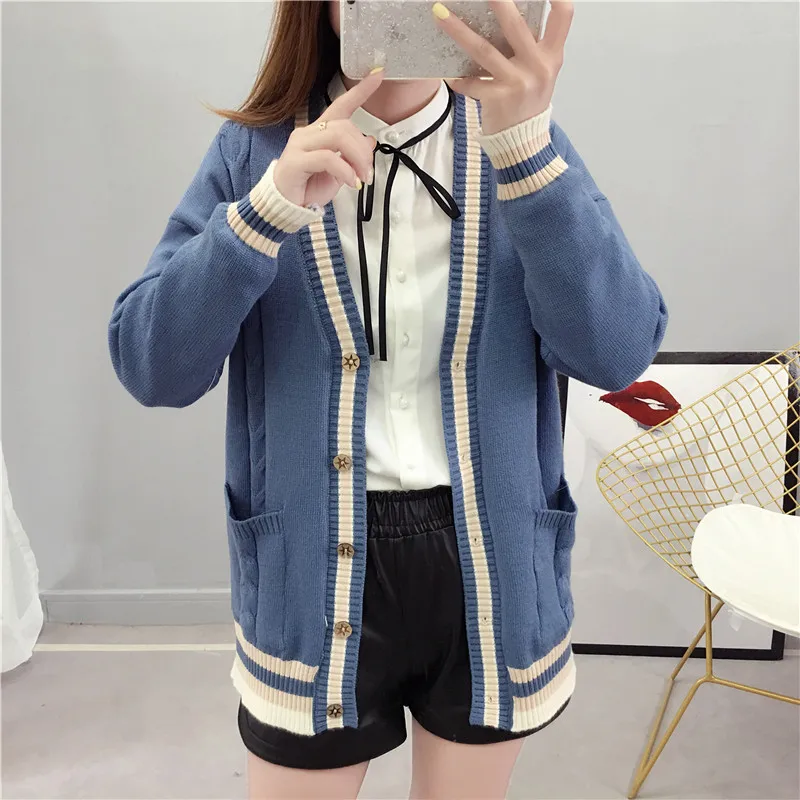 Women sweater knit striped cardigans full sleeve and length single breasted solid spring autumn casual 2019 fashion |