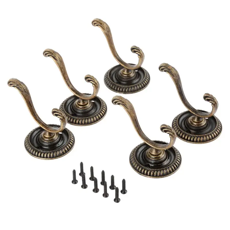 

5Pcs Antique Door Hanger Hooks Vintage Bathroom Wall Hanger Hats Bag Keychain Zinc Alloy Hook Coat Wall Hooks with Screws 5.4cm,
