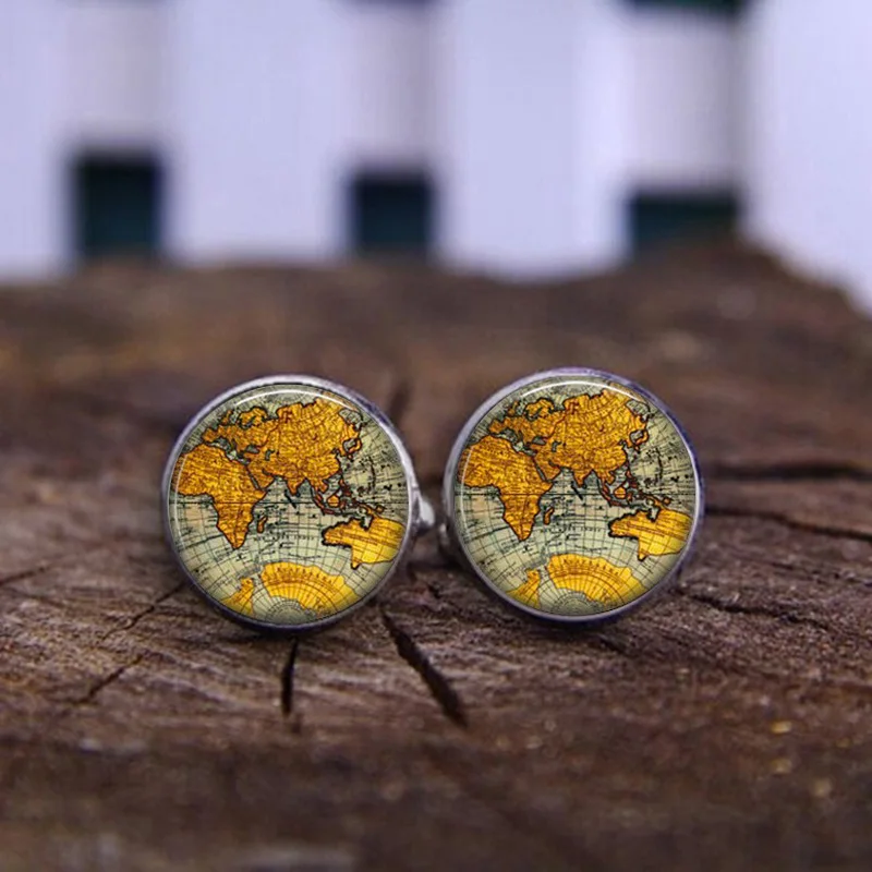1 Pair Silver Vintage Round Men Cufflinks Old World Navigation Map &amp Fruit Pineapple Cuff Links Golden Luxury Metal Cuffl | Инструменты