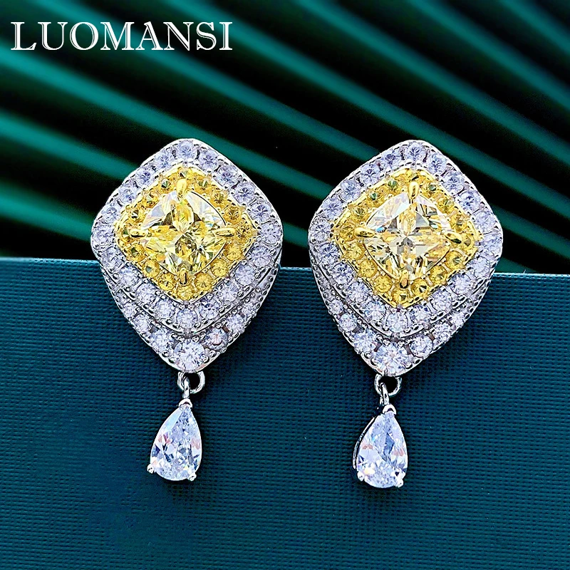 

Luomsnsi 6*6 мм Желто-розовый Высокоуглеродистый бриллиант тремелла женские серьги-гвоздики S925 ювелирные изделия подарок на свадьбу День рожден...