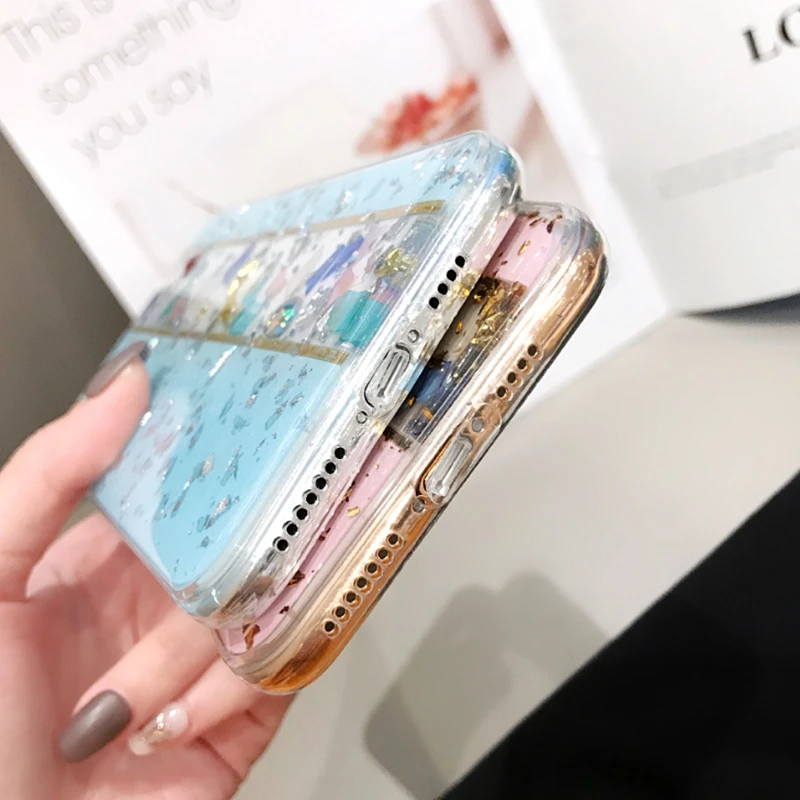 Блестящий чехол для телефона из золотой фольги и мрамора iPhone XS MAX мягкий