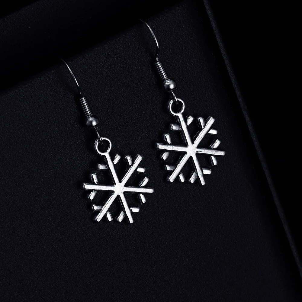 Модные зимние висячие серьги в форме снега античное серебряное покрытие для