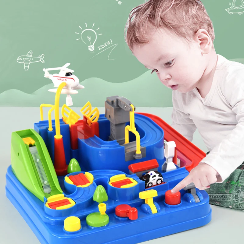 

Kids Educational Car Toys for Boys Track Adventure Brain Table Games Rail Cars Mechanical Parking Lots Children Xmas Gifts