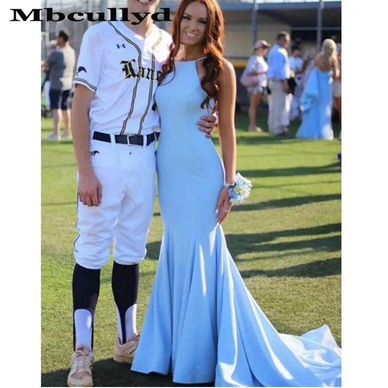Mbcullyd шикарная Русалка Выпускные платья Длинные 2020 сексуальные Холтер шеи