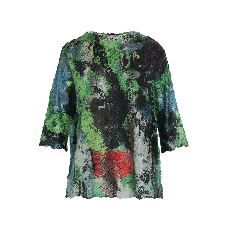 LANMREM 2020 новая весенняя плиссированная футболка с круглым воротником и цветными