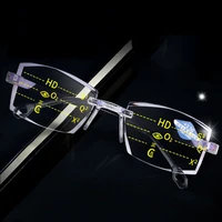 2021 new rimless bifocal reading glasses anti blue ray lightweight multifocal presbyopic glasses magnification diamond cutting