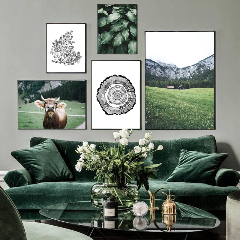 

Forest Grassland Leaf Cow Lines Wall Art Canvas Painting Nordic Posters And Prints Wall Pictures For Living Room Landscape Decor