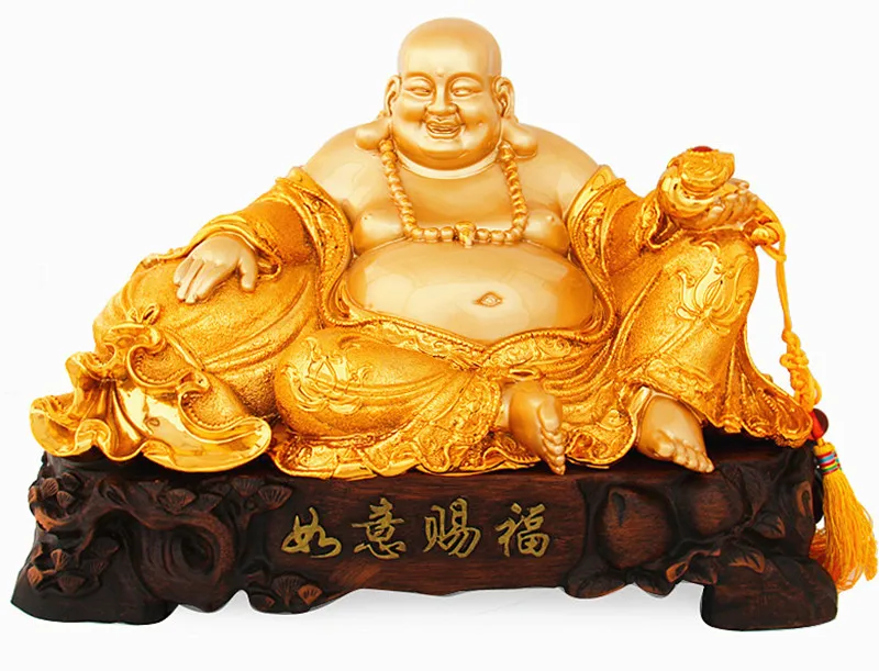 

42CM RESIN ELECTROPLATING GOLD FURNISHING ARTICLES MAITREYA SITTING ROOM OFFICE DECORATION HOME DECORATION LAUGHING BUDDH CRAFTS