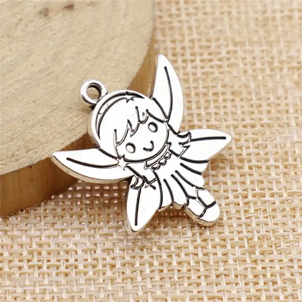 

Handmade Pendants For Jewelry Accessories 6pcs Elf Little Girl Charms 25x28mm Antique Silver Plated