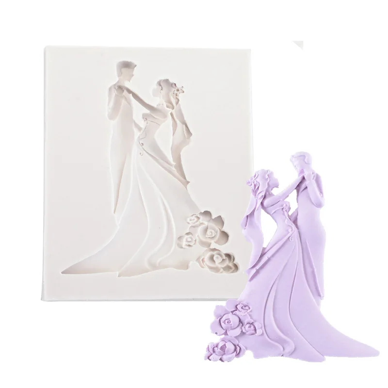 

DIY Wedding Dress Silicone Resin Molds Fondant Cake Chocolate Decorating Tools Bride And Groom Kitchen Baking Accessories AD1010