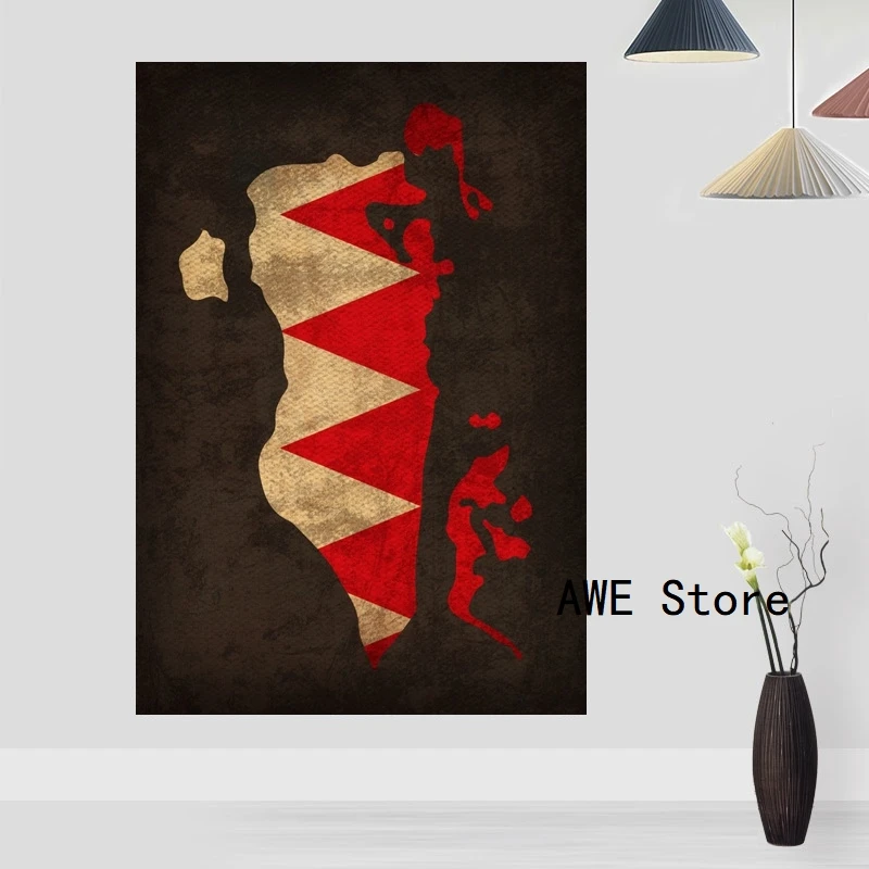 Карта флага страны плакат флаг Бахрейна карта холст печать домашний декор