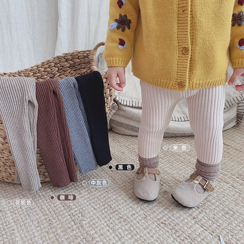 Осенне зимний вязаный однотонный зауженные повседневные брюки для маленьких